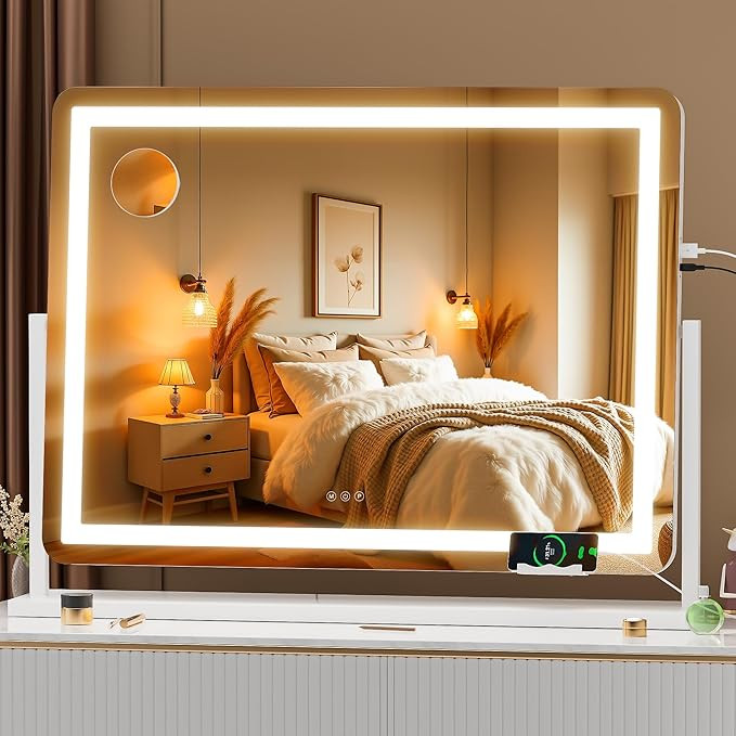 Hasipu Vanity Mirror with Lights, 34.3" x 25.2" LED Makeup Mirror, Light up Mirror with 10X Magni... | Amazon (US)