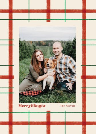 "Classic Merry Plaid" - Customizable Foil-pressed Holiday Cards in Beige by Baumbirdy. | Minted