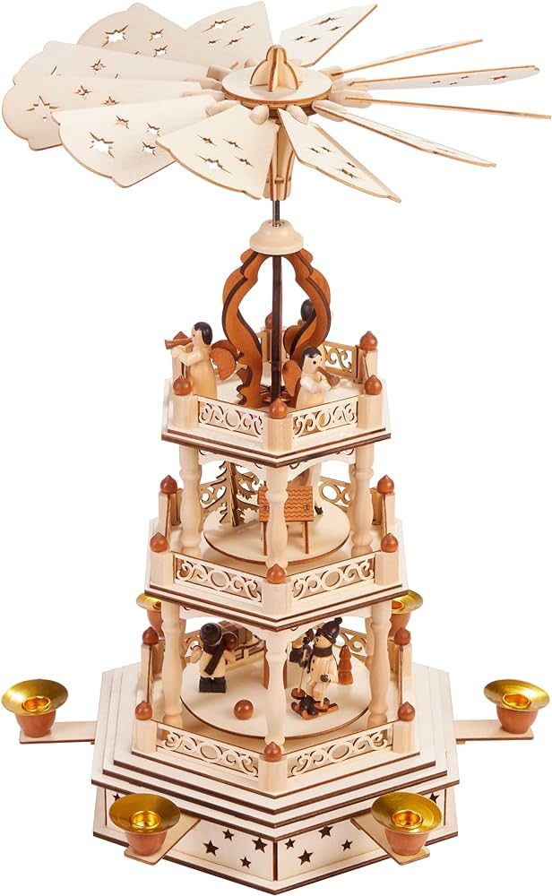 BRUBAKER Christmas Pyramid - 18 Inches - 3 Tier Carousel - Wooden Rotating Christmas Decoration N... | Amazon (US)