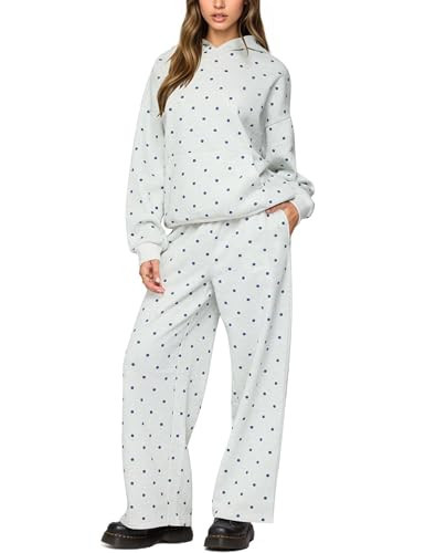 HOCANDY Polka Dot Set for Womens Sweatsuits 2 Piece Set Oversized Hooded Sweatshirts and Wide Leg Sweatpants with Pockets | Amazon (US)