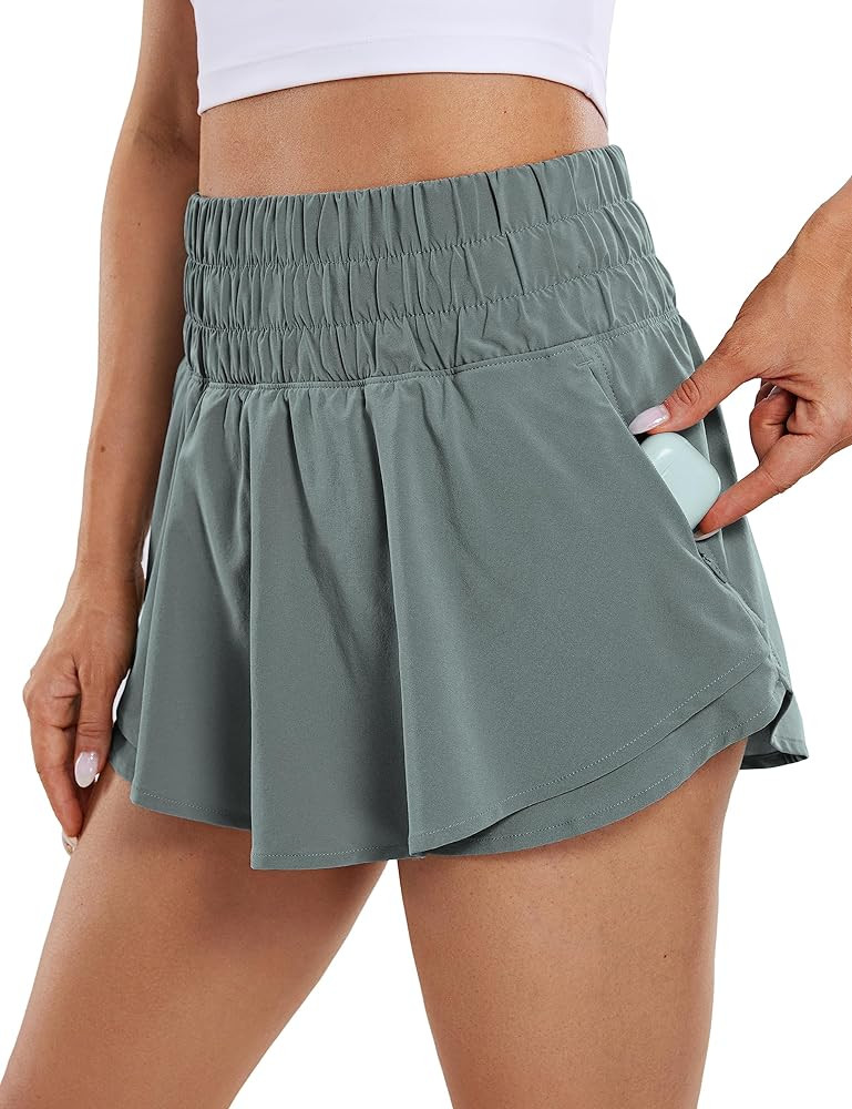 CRZ YOGA Athletic Shorts for Women High Waisted Flowy Ruffle Skirt Overlay Workout Running Tennis... | Amazon (US)