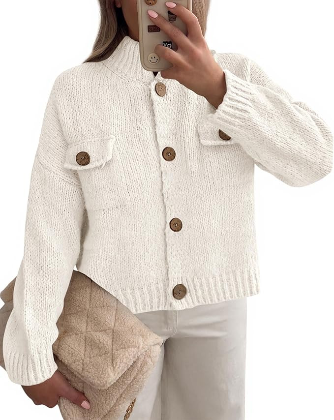 KIRUNDO Cardigan Sweaters for Women Fall Trendy Button Down Long Sleeve Mock Neck Open Front Loos... | Amazon (US)