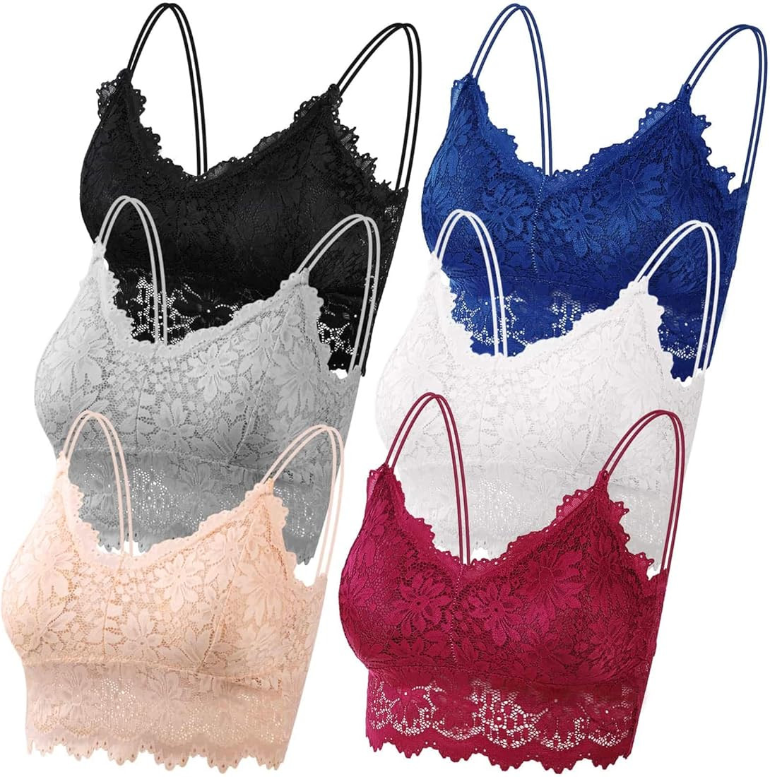 PAXCOO 6 Pcs Lace Bralette for Women, Lace Bralette Padded Lace Bandeau Bra with Straps for Women... | Amazon (US)