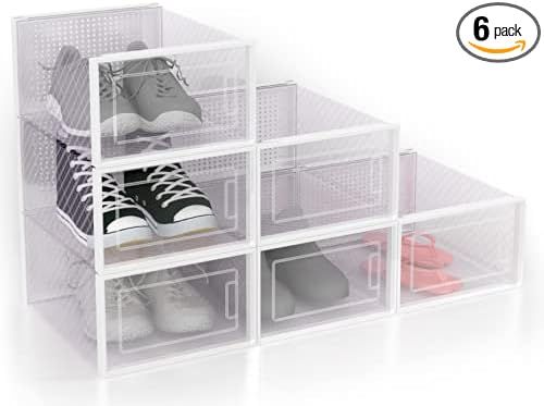 ADHOME 6 Pack Shoe Box, Shoe Storage Boxes, Clear Plastic Stackable Shoe Organizer, Sneaker Displ... | Amazon (US)