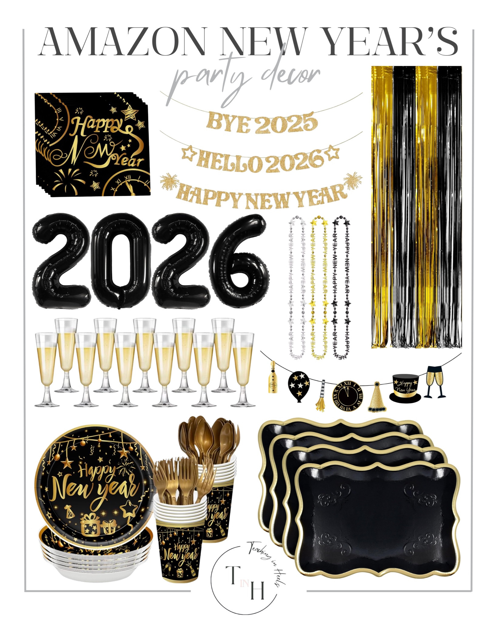 Amazon New Year’s Eve party decor

New Year’s Eve party decorations
Gold and black balloon arch
Champagne theme table decor
Disco ball party accents
Metallic fringe backdrop
LED marquee numbers 2026
Confetti party poppers
Midnight countdown wall sign
Sparkly table runners
Festive bar cart styling

#LTKHome #LTKHoliday #LTKSeasonal