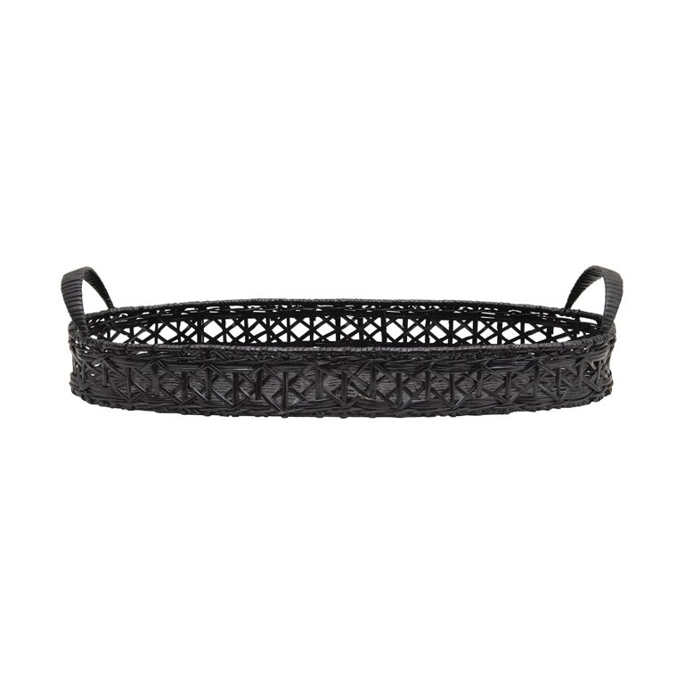 Creative Co-Op Decorative Hand-Woven Rattan Tray with Handles, Black | Walmart (US)