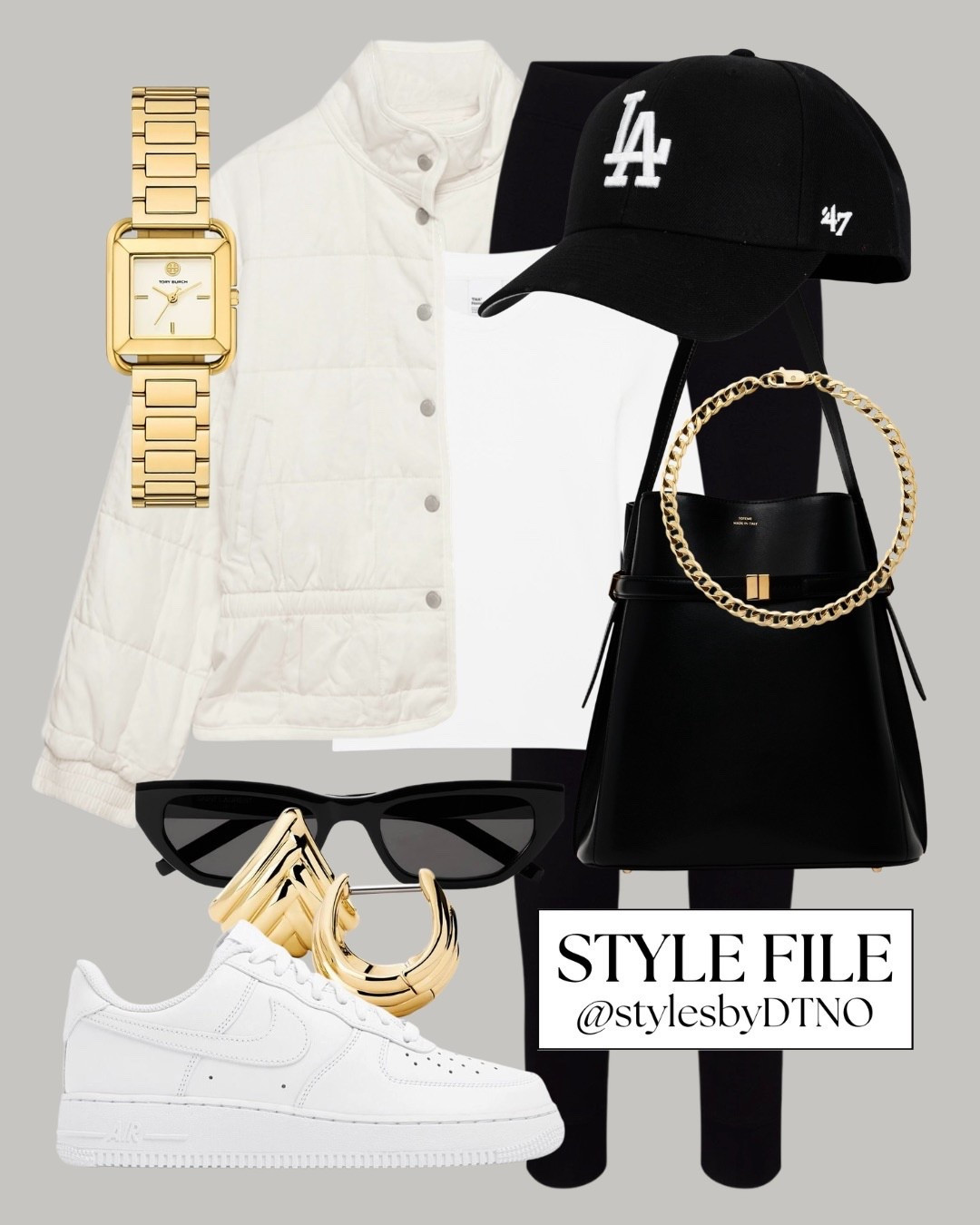 Styling a cream Aritzia quilted jacket with a white long sleeve top, black high waisted leggings, Nike Air Force 1 ‘07 sneakers, a Toteme leather bucket bag, and a Los Angeles Dodgers baseball cap (affordable alternatives are listed below)

Tags: Spring Outfit, Minimalist Fashion, OOTD, Capsule Wardrobe 2026, Outfit Ideas, Elevated Casual, Look For Less, Neutral Fashion, Everyday Outfit, Wardrobe Essentials, High Street Fashion, Sporty Chic Style,

#LTKootd #LTKSeasonal