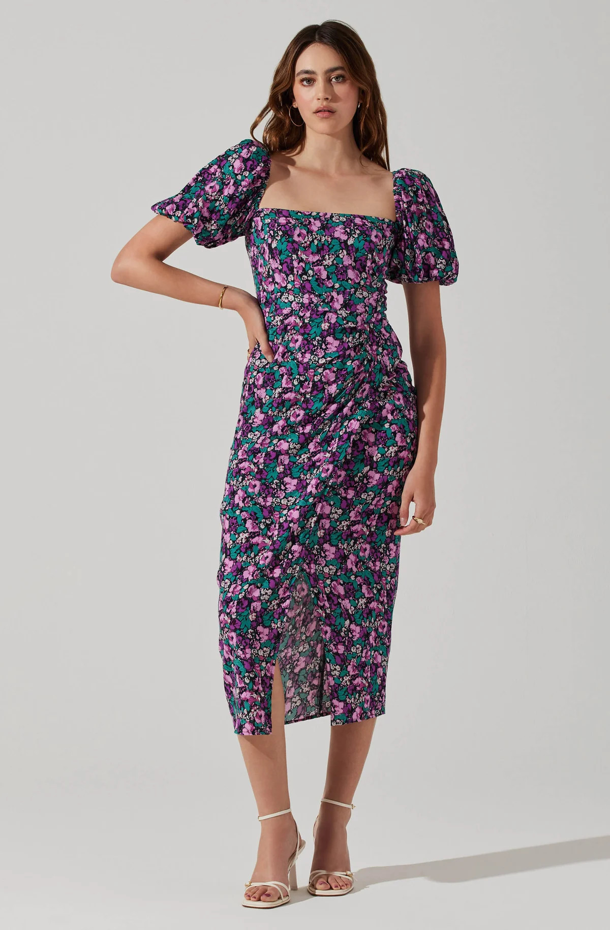 Floral Square Neck Slit Front Midi Dress | ASTR The Label (US)