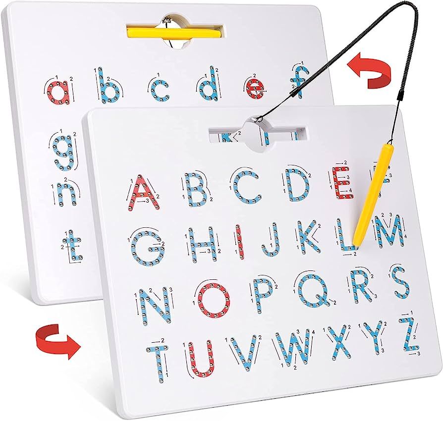 Gamenote Double Sided Magnetic Letter Board - 2 in 1 Alphabet Magnets Tracing Board for Toddlers ... | Amazon (US)