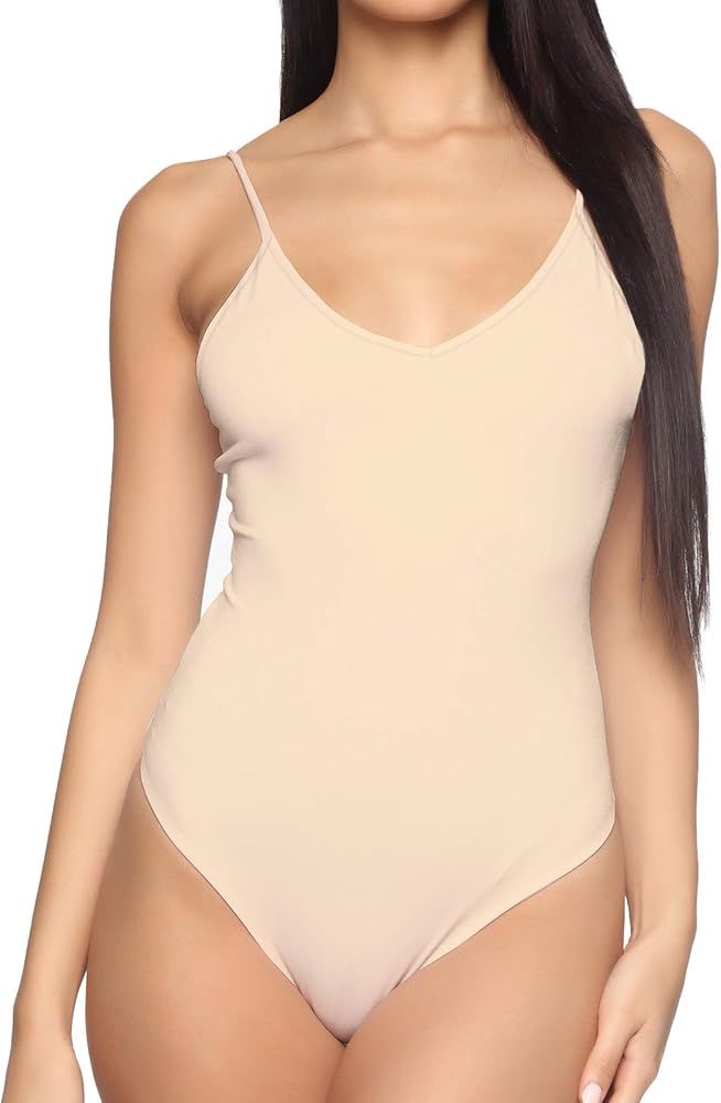 Women's V-Neck Backless Camisole Adjustable Spaghetti Strap Bodysuits | Amazon (US)