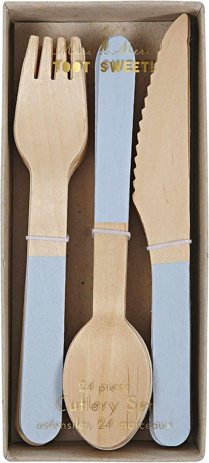 Meri Meri, Soft Blue Wooden Cutlery Set, Birthday, Party Decorations | Amazon (US)