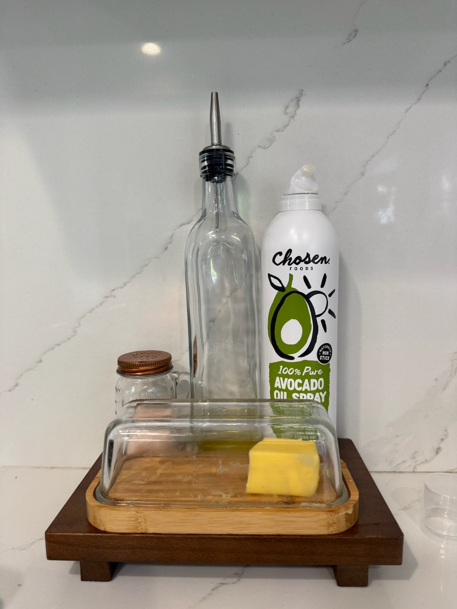 My kitchen lineup: olive oil dispenser, avocado oil spray, and a butter dish that keeps it cute, clean & functional 🥑🧈✨

#LTKhome #LTKfamily #LTKfindsunder50