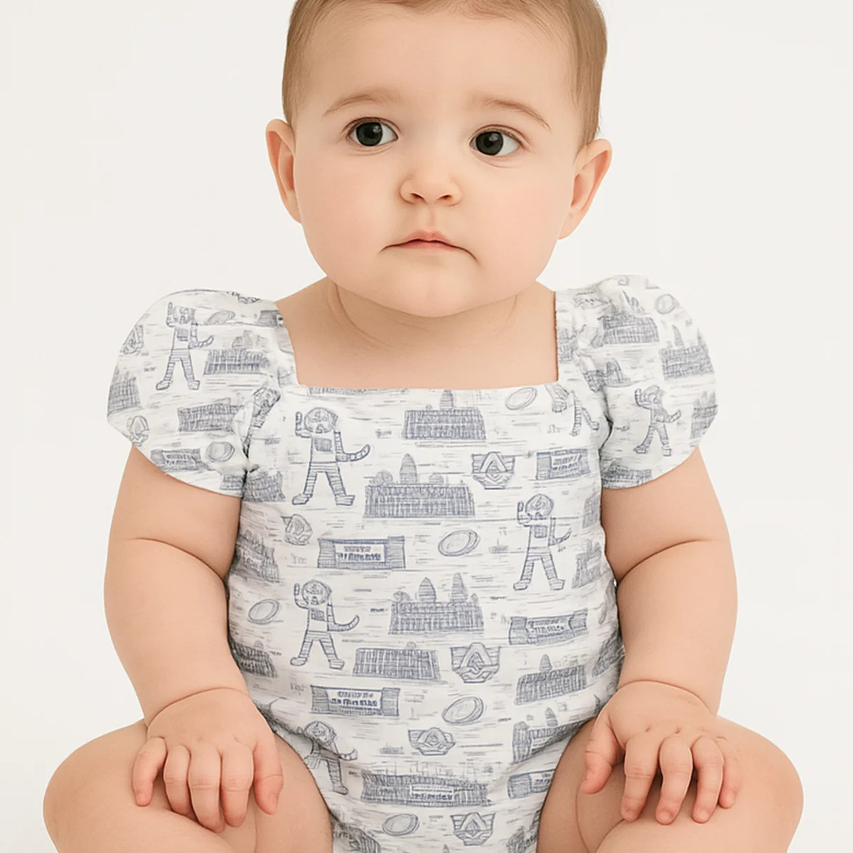 Toile Puff Sleeve Onesie | Stewart Simmons