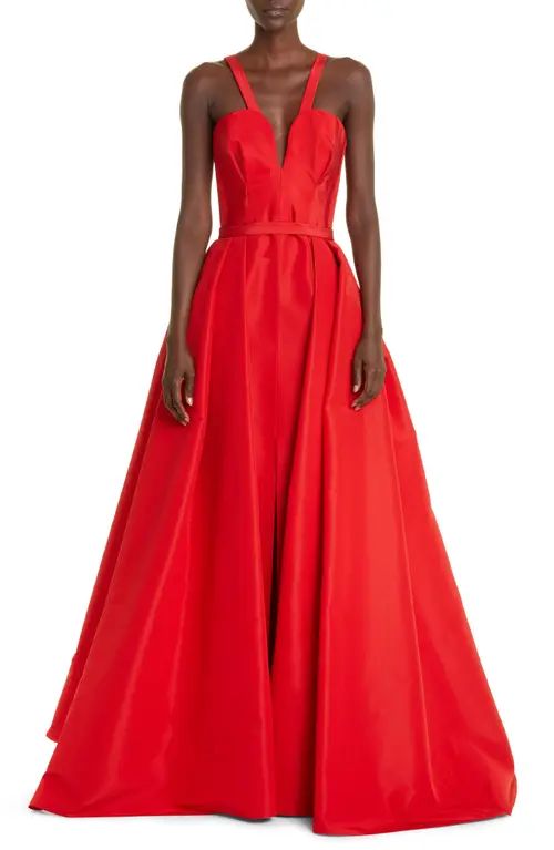 Carolina Herrera Plunge Neck Gown with Removable Overskirt in Poppy at Nordstrom, Size 10 | Nordstrom