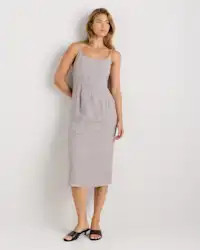 100% European Linen Scoop Neck Midi Dress in Taupe Brown Gingham | Quince