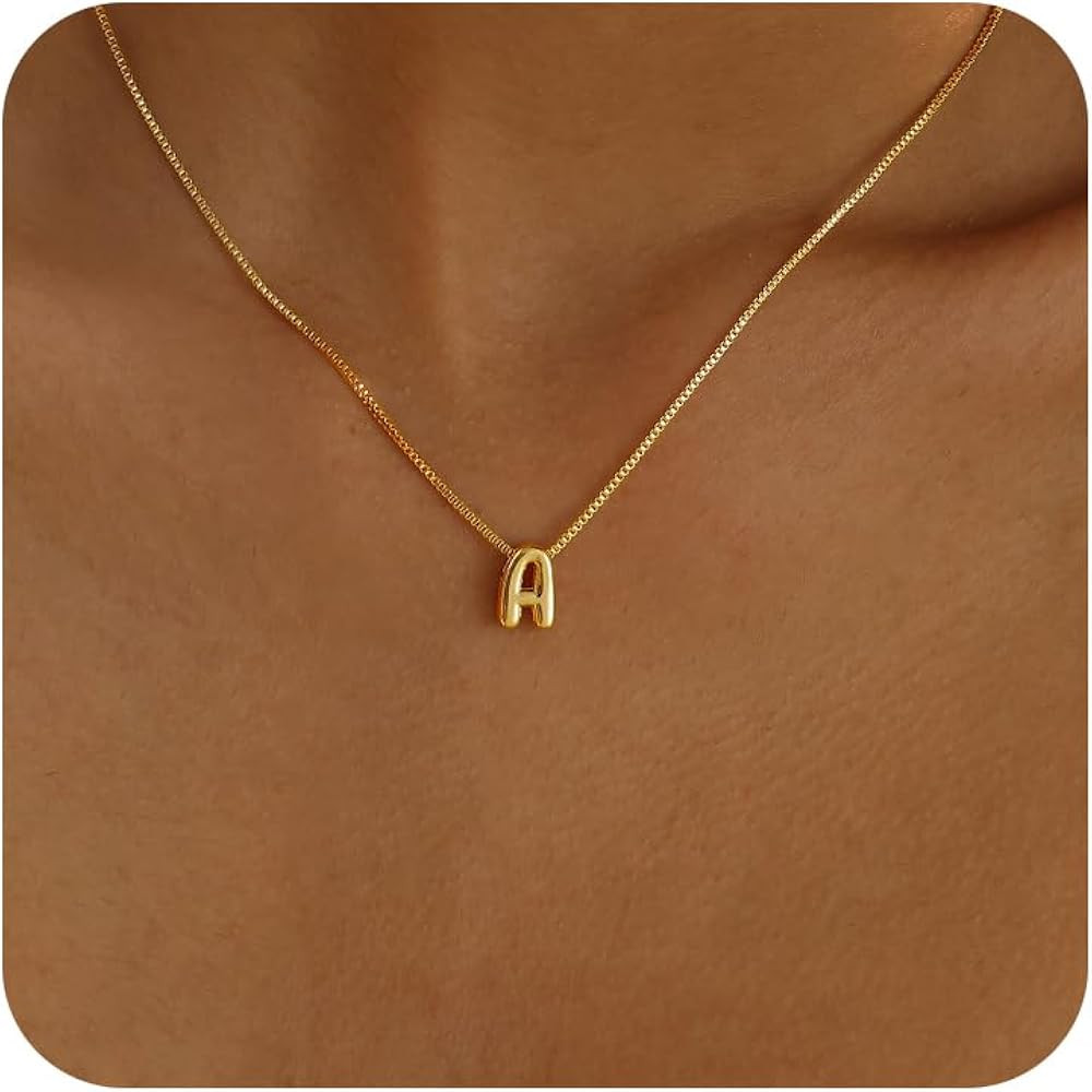 Gold Plated Letter Necklace, Cute Initial Necklaces for Women 14k Gold Plated Balloon Letter Neck... | Amazon (US)