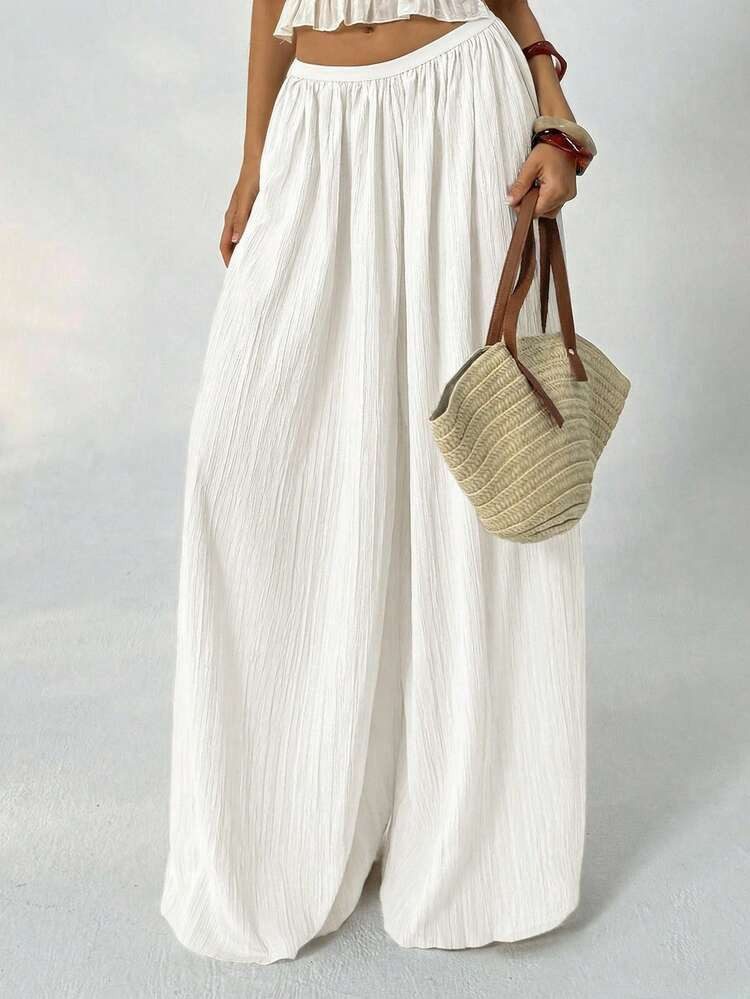 Aloruh Summer Loose Textured Casual Palazzo Pants | SHEIN