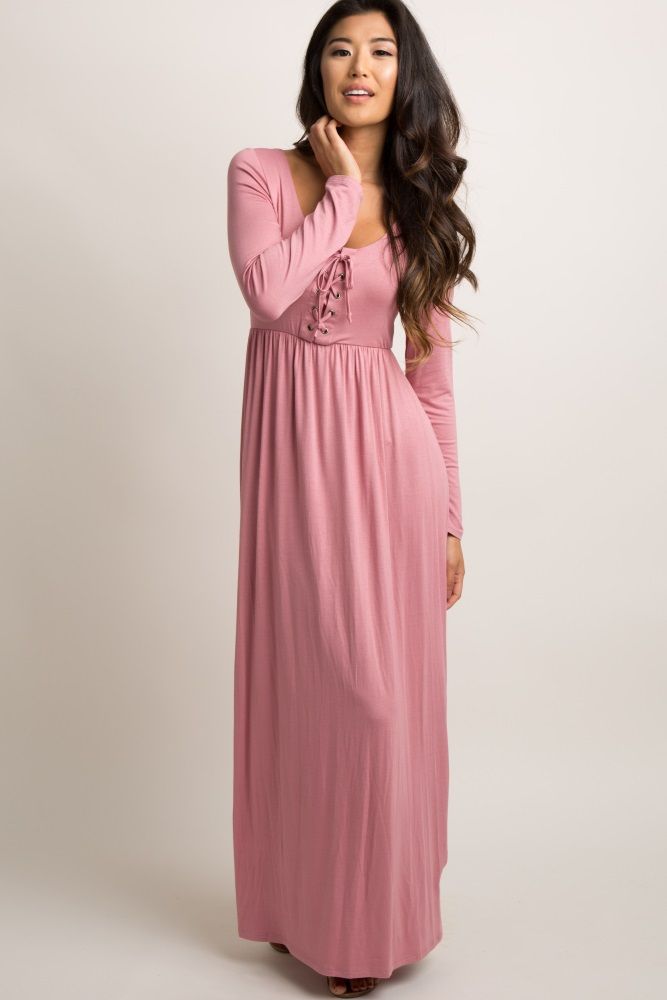 Mauve Solid Lace-Up Maxi Dress | PinkBlush Maternity