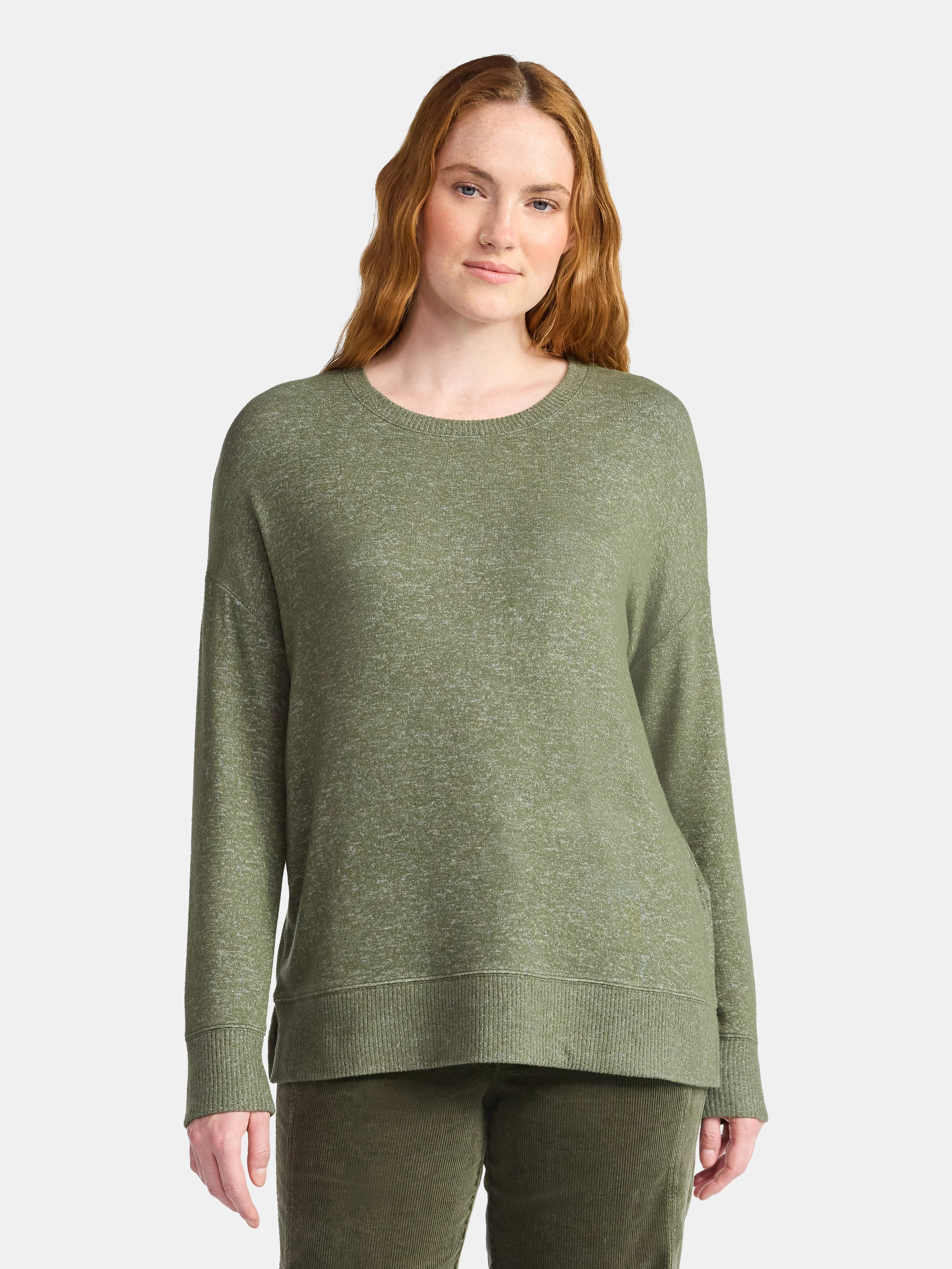 Time and Tru Women's Hacci Knit Tee with Long Sleeves, Sizes XS-XXXL | Walmart (US)