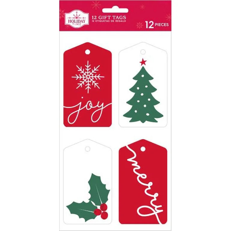 Joy and Merry Paper Gift Tags, Red and Green, 12 Count, by Holiday Time | Walmart (US)