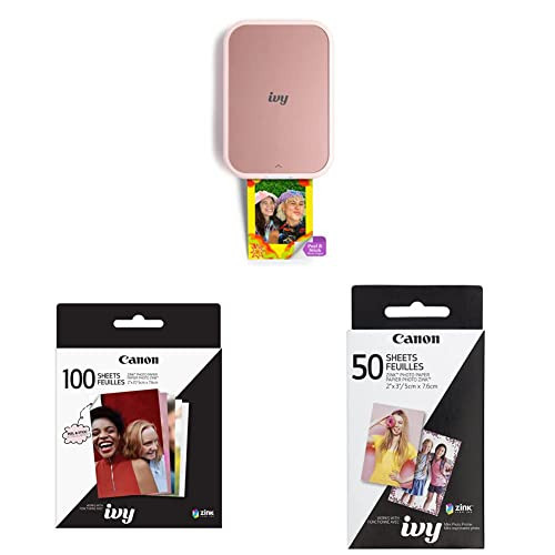 Canon Ivy 2 Mini Photo Printer, Blush Pink & Zink™ Sticky Back Photo Paper Pack (100 Sheets), Compatible to Ivy Mini Photo Printer & Zink Photo Paper Pack, 50 Sheets | Amazon (US)