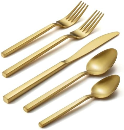 Cube Gold 20-Piece Flatware Set, Forged Cutlery Set, Matte Gold Silverware Service for 4, Stainle... | Amazon (US)