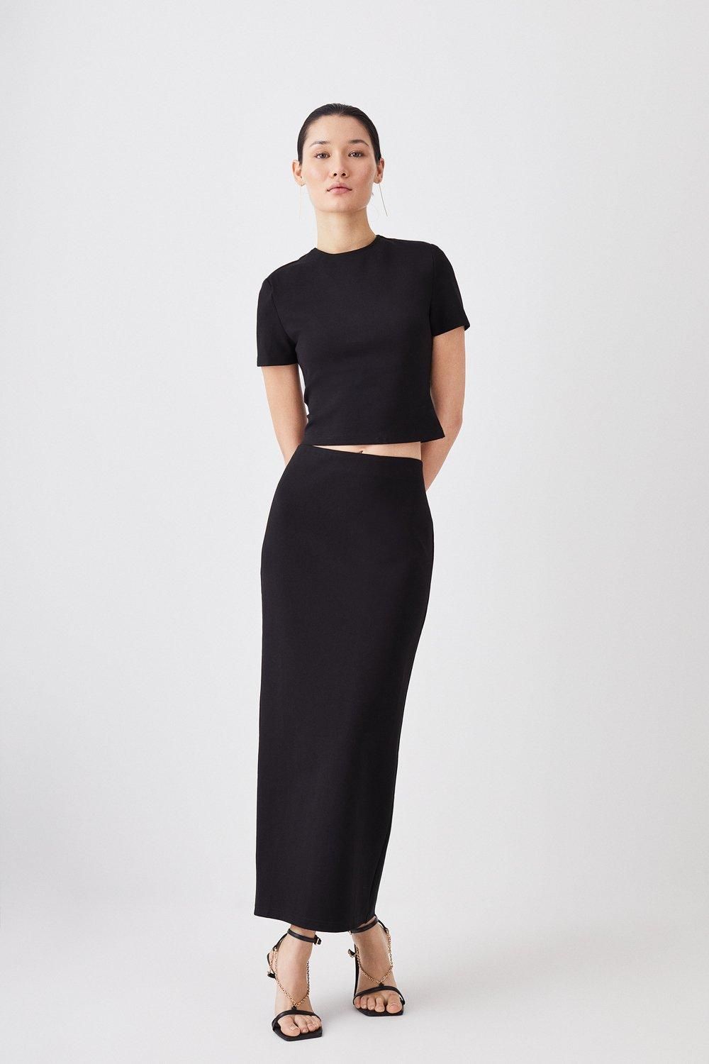 Ponte Gold Back Zip Detail Maxi Skirt | Karen Millen US