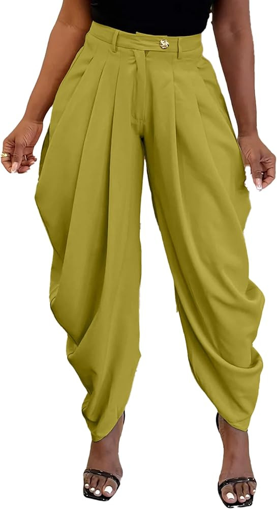 Women's High Waisted Ruched Barrel Pant Baggy Wide Leg Business Casual Trousers Palazzo Harem Pan... | Amazon (US)