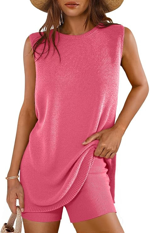 Glamaker Women's 2 Piece Short Sets Summer Lounge Sets Sweater Knit Beach Vacation Matching Sets ... | Amazon (US)