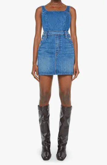 MOTHER The Over It Denim Minidress in Green Thumb at Nordstrom Rack, Size Medium | Nordstrom Rack