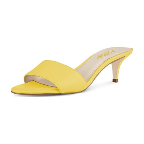 YDN Women's Comfy Kitten Low Heel Mules Slip on Clog Sandals Open Toe Dress Pumps Slide Shoes Yellow-5cm Size 9.5 | Amazon (US)