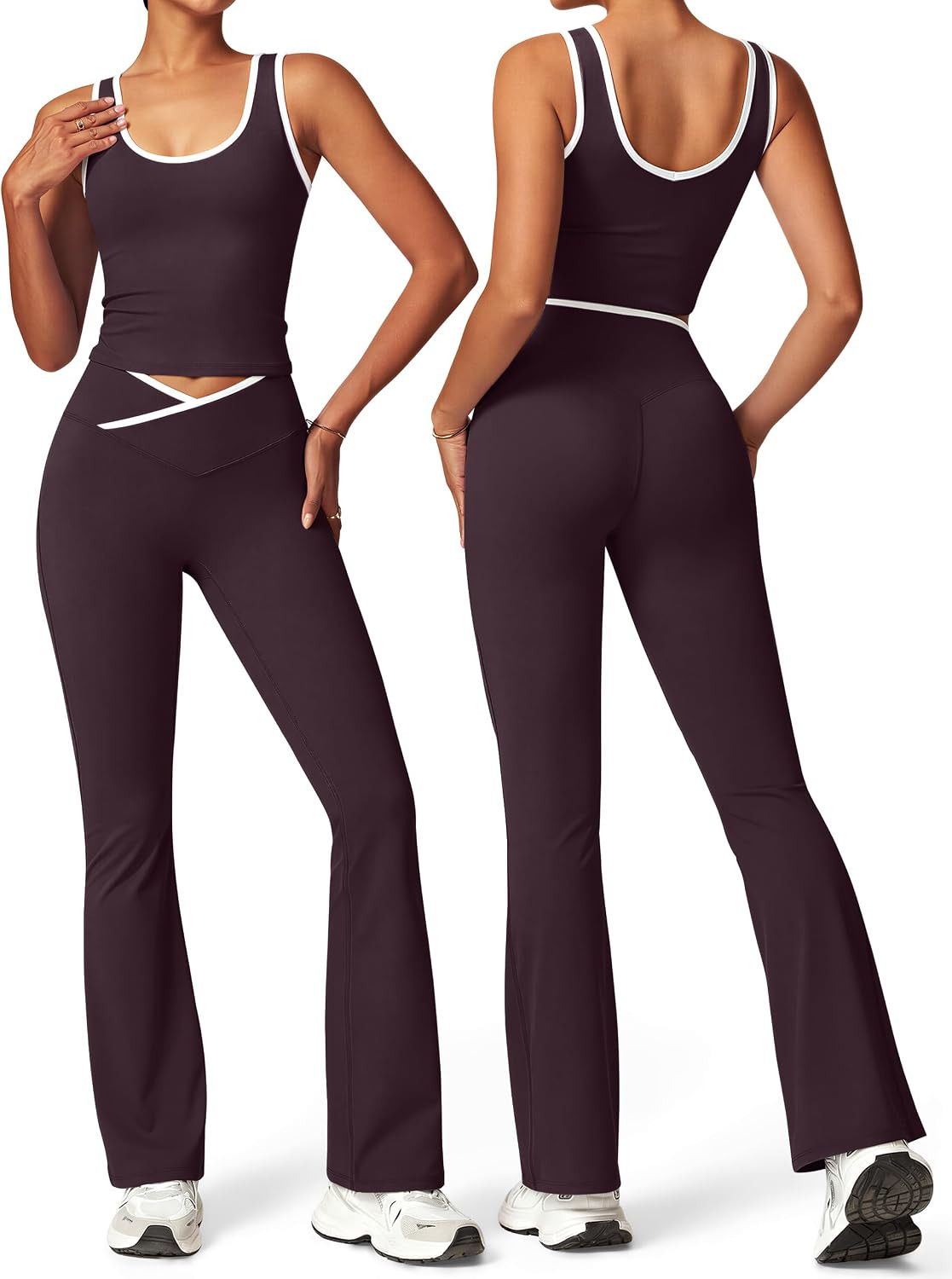 Womens Workout Sets 2 Piece Flare Leggings Contrast Trim Tank Top | Amazon (US)