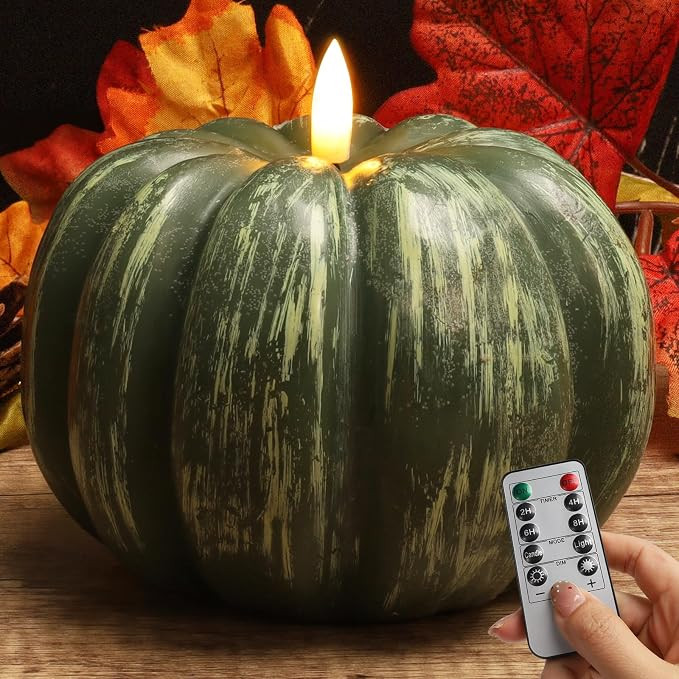 RGQSUN [Timer] Fall Pumpkin Flameless Candles Flickering LED Candles Battery Operated Pumpkin Lig... | Amazon (US)