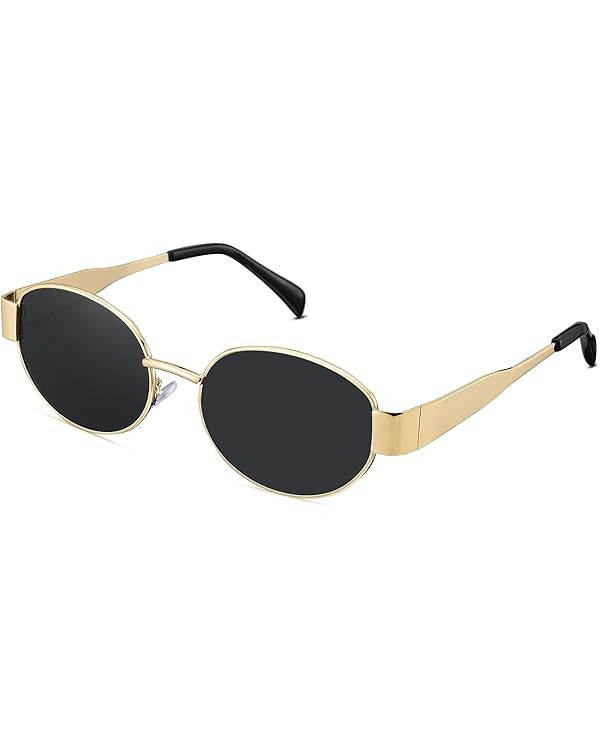 Retro Oval Sunglasses for Women Men - Trendy Gold Sun Glasses - Fashion Metal Frame Shades | Amazon (US)