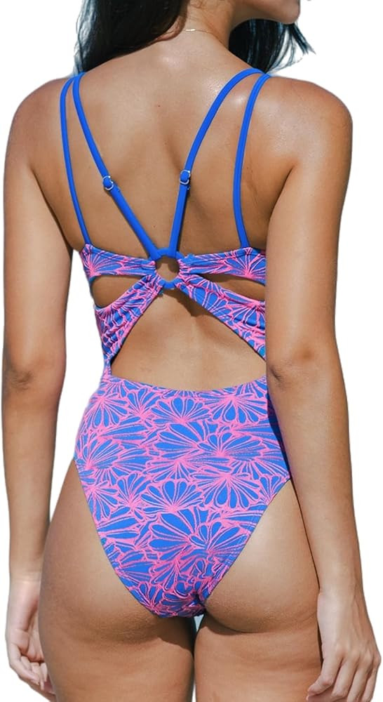 CUPSHE Women's One Piece Swimsuit V Neck Tummy Control Double Adjustable Straps Back Cutout O-Rin... | Amazon (US)