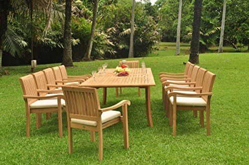 TeakStation 12 Seater Grade-A Teak Wood 3pc Dining Set:118" Rectangle Table and 12 Stacking Napa ... | Amazon (US)