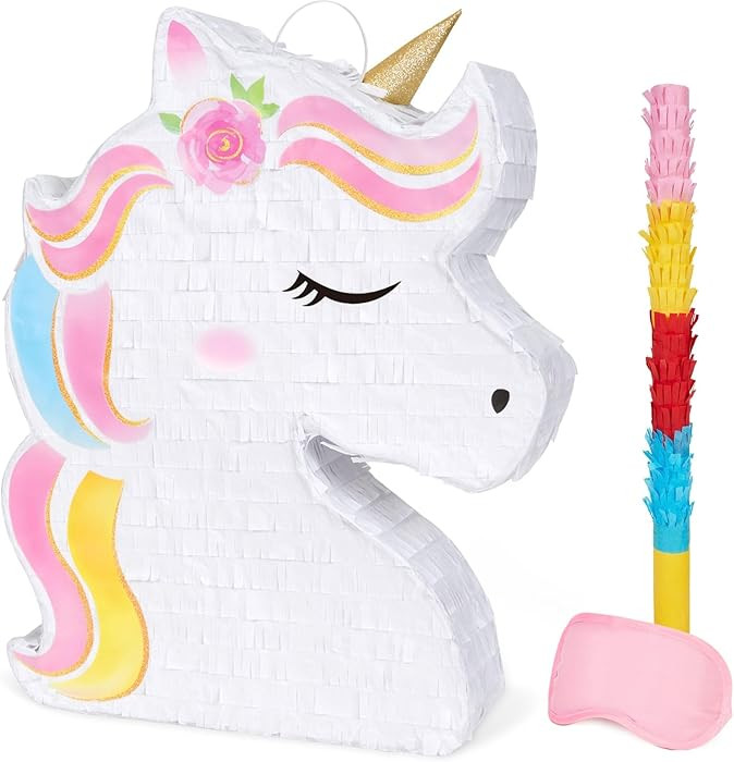 WERNNSAI Unicorn Piñata - Unicorn Party Supplies Piñata Bundle with Blindfold and Bat for Girls... | Amazon (US)