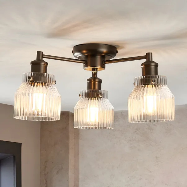 Tobias Art Deco 3 Light Semi Flush Ceiling Light | Dunelm
