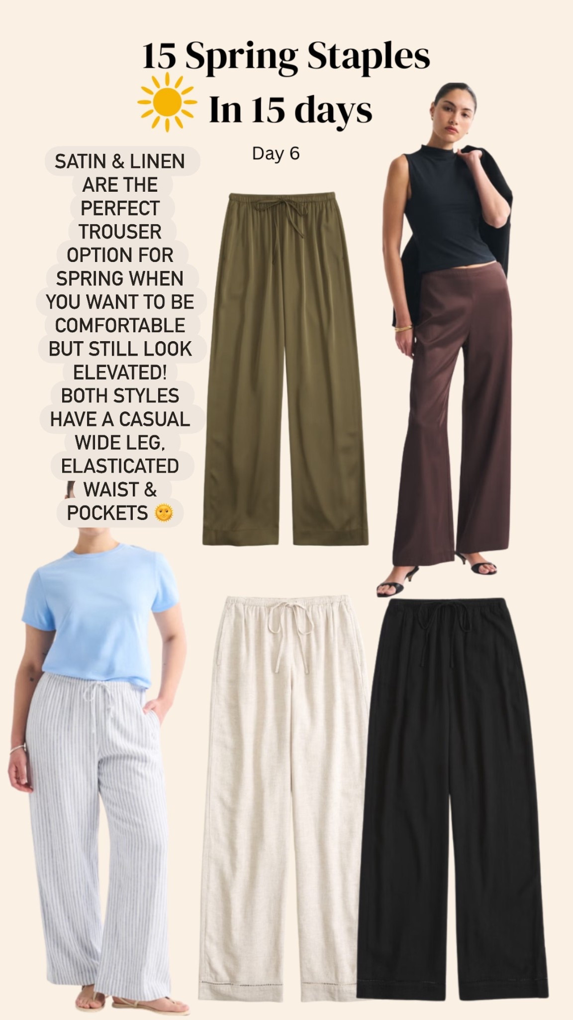 Day 6 of 15 Spring Staples in 15 Days - a comfortable but still stylish trouser option… linen & satin 🌞🫶

#LTKspring