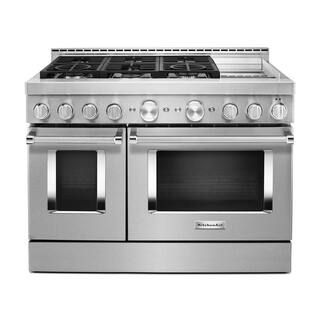 KitchenAid 48 in. 6.3 cu. ft. Smart Double Oven Commercial-Style Gas Range with Griddle and True ... | The Home Depot