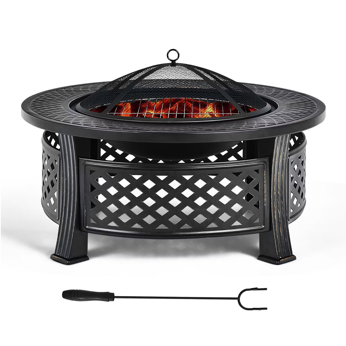 Costway 32'' Round Fire Pit Set W/ Rain Cover BBQ Grill Log Grate Poker | Target