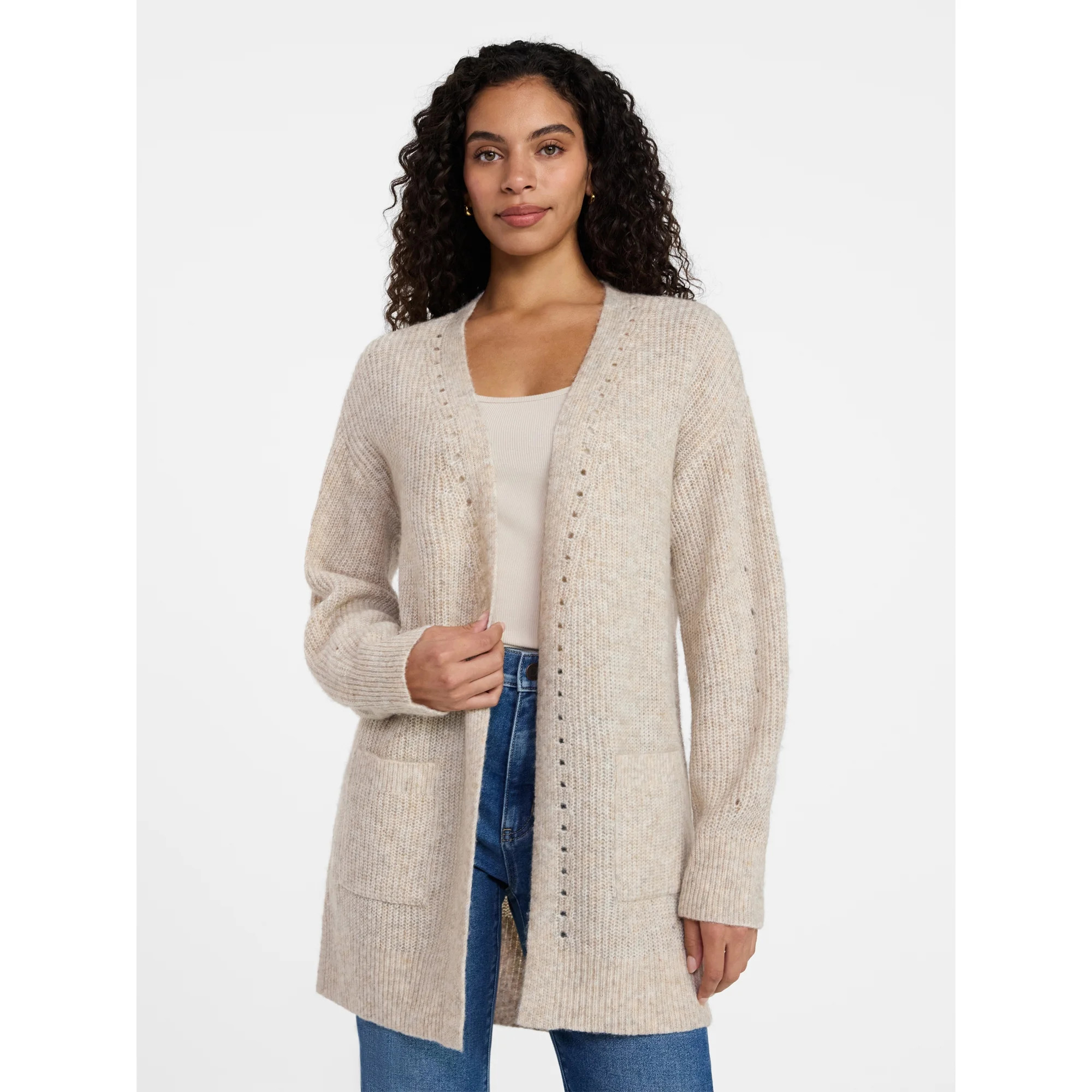 Time and Tru Women's Open Front Cardigan Sweater with Long Sleeves, Sizes XS-XXXL | Walmart (US)