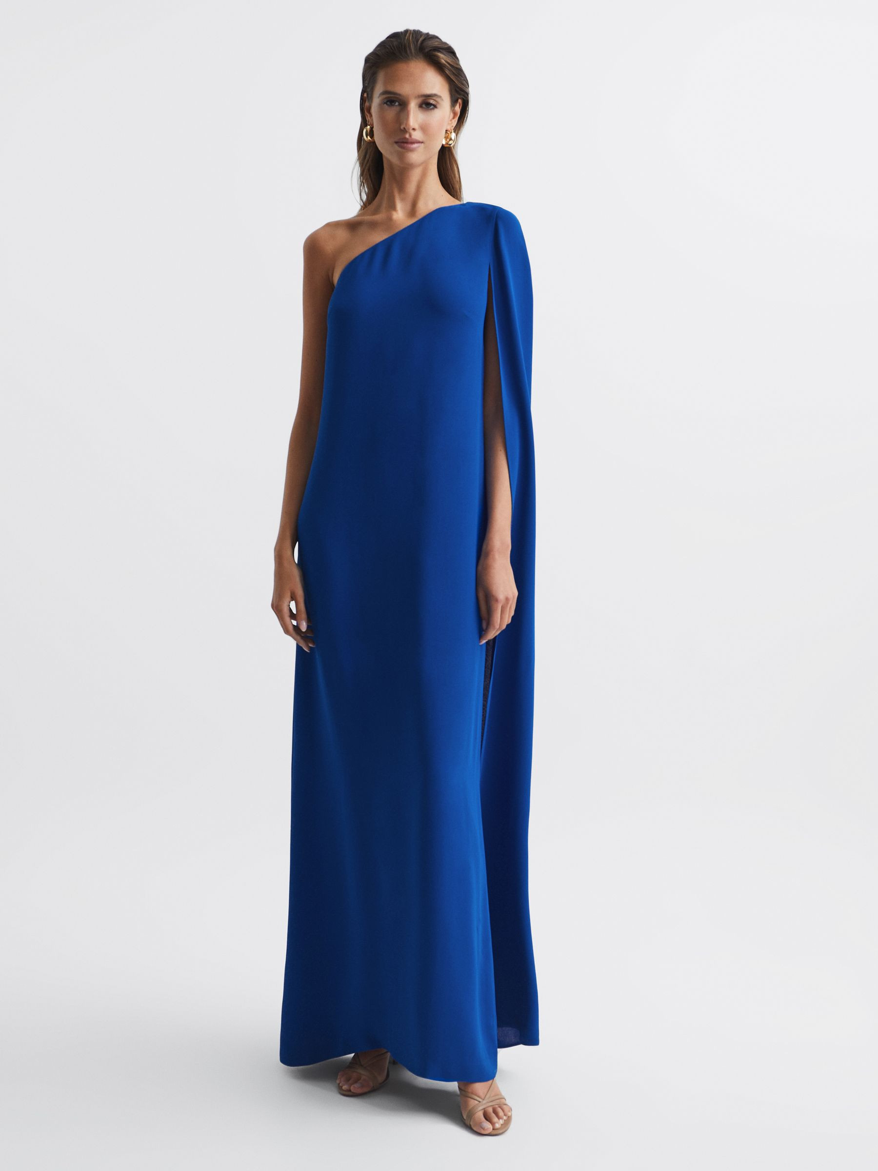 Reiss Cape One Shoulder Maxi Dress in Cobalt Blue | REISS | Reiss US