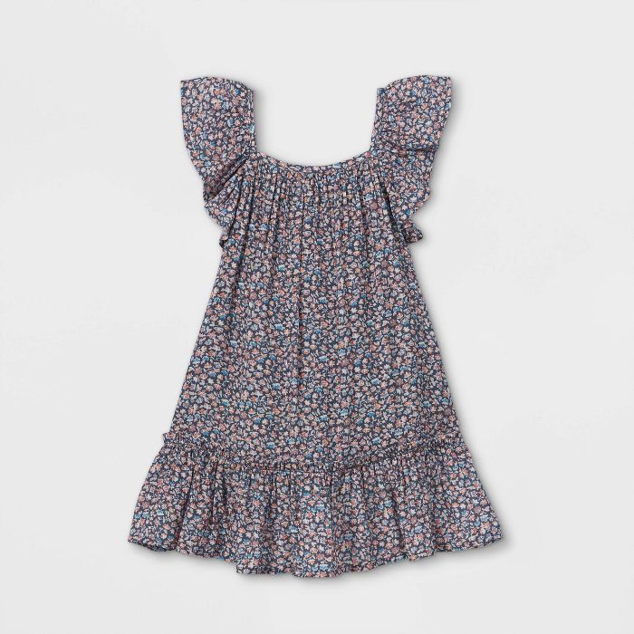 Toddler Girls' Floral Ruffle Sleeve Dress - Cat & Jack™ Blue | Target