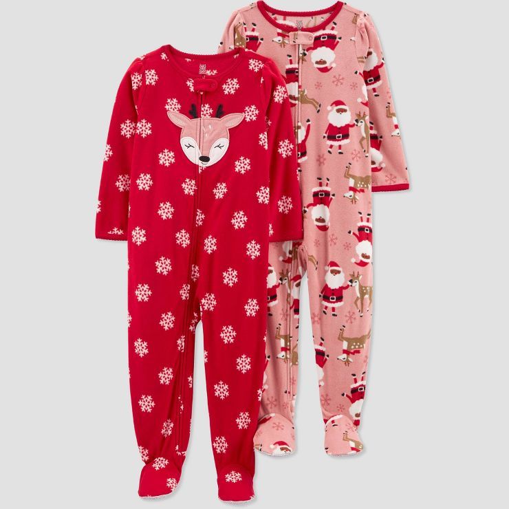 Carter's Just One You® Toddler Girls' Santa Fleece Footed Pajama - Pink | Target