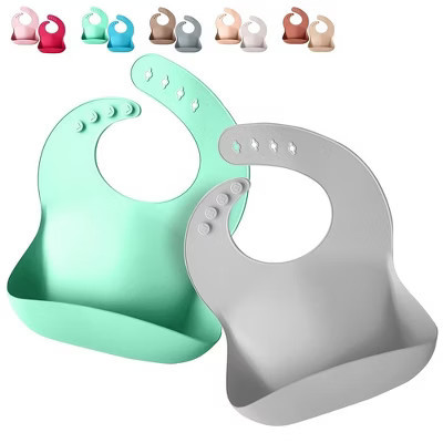 Sperric Silicone Baby Bibs - Soft Silicone Bib with Food Catcher, Waterproof Material - Adjustable Fit for Baby, Toddler (Light Blue & Cool Gray) | Target