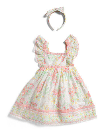 Toddler Girls Flutter Sleeve Floral Dress With Headband | TJ Maxx