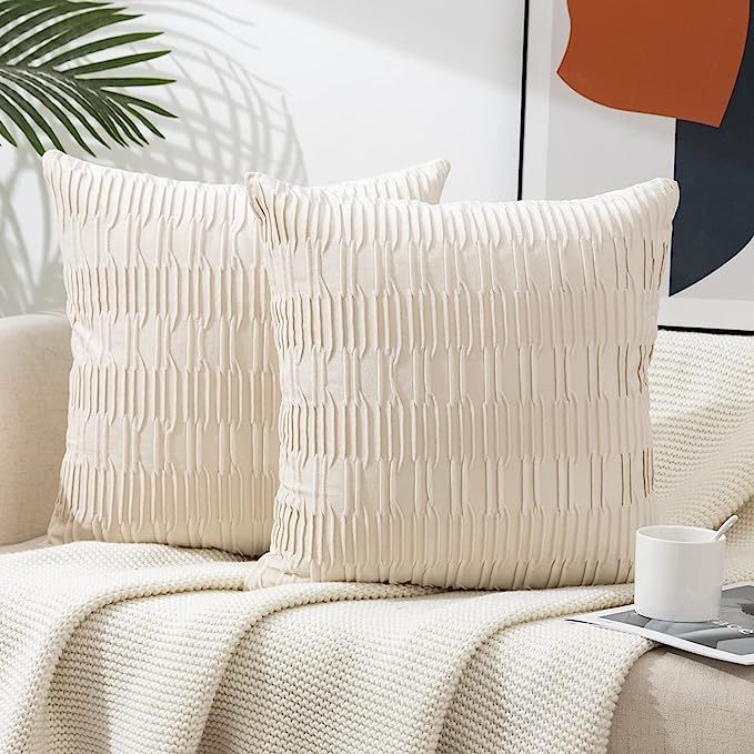 ETASOP 2Pack White Velvet Pillow Covers with Wave Striped Decorative, Luxury Soft Cushion Cases f... | Amazon (US)