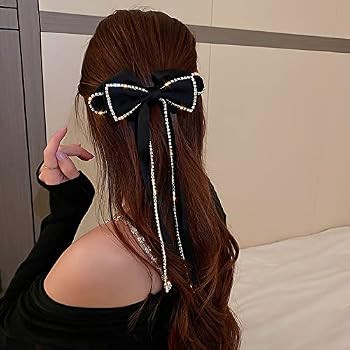 Jumwrit Large Bow Hair Clip Long Ribbon Hair Bows Rhinestone Tassel Hair Clip French Design Barre... | Amazon (US)