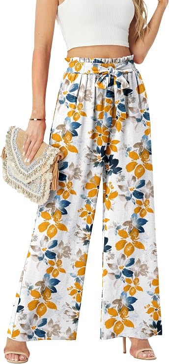 FREEOAK Womens Wide Leg Pants High Waist Flowy Adjustable Knot Loose Trousers Casuals Lounge Busi... | Amazon (US)